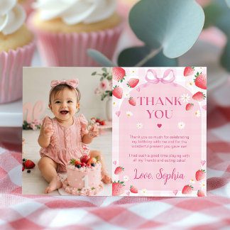 Dankeskarten zum Geburtstag mit rosa Erdbeermotiv Dankeskarte