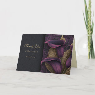 Dankeskarten zur Hochzeit mit dunkler floraler Vio Karte