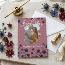 Dankeskarten zur Hochzeit mit lila und blauer Blum