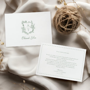 Dankeskarten zur Hochzeit mit Monogramm in Salbeig Dankeskarte