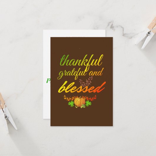 DANKFUL GRATEFUL BLAESSED ERNTEDANK KARTE (Vorderseite/Rückseite Beispiel)