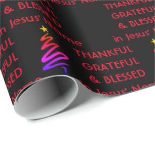 DANKFUL GRATEFUL BLESSEED   Jesus Black   Weihnach Geschenkpapier