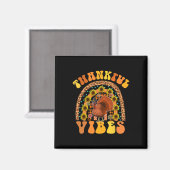 DANKFUL VIBES Rainbow Turkey Fall Retro Groovh Magnet (Vorderseite/Rückseite)