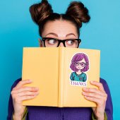 "DANKS" Schönes rosa Haar Mädchen mit Brille Aufkleber