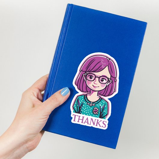 "DANKS" Schönes rosa Haar Mädchen mit Brille Aufkleber