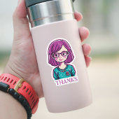 "DANKS" Schönes rosa Haar Mädchen mit Brille Aufkleber