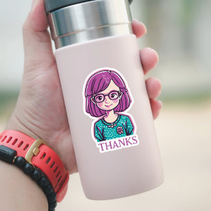 "DANKS" Schönes rosa Haar Mädchen mit Brille Aufkleber