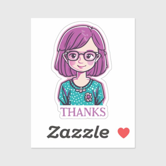 "DANKS" Schönes rosa Haar Mädchen mit Brille Aufkleber (Blatt)