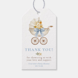 Danksagung Baby Shower Floral Carriage Blau Geschenkanhänger