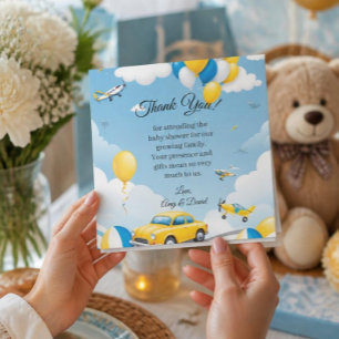 Danksagung für Baby-Party mit Auto und Flugzeug Dankeskarte