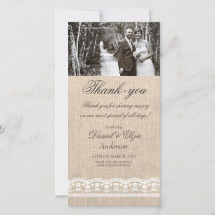 Danksagungskarte für Hochzeit mit Jute & Spitze Dankeskarte