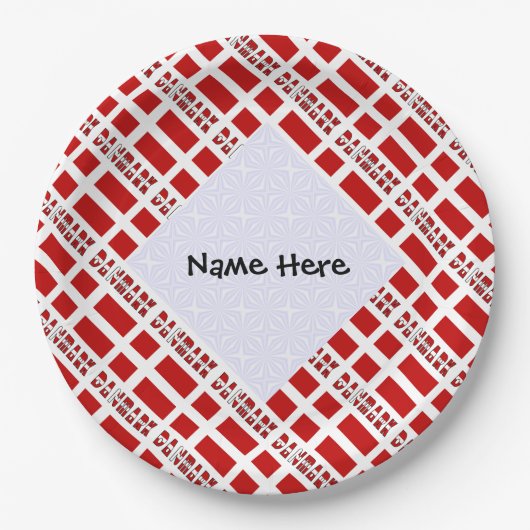 Danmark og Dannebrog mit Ihrem Namen Pappteller (Vorderseite)