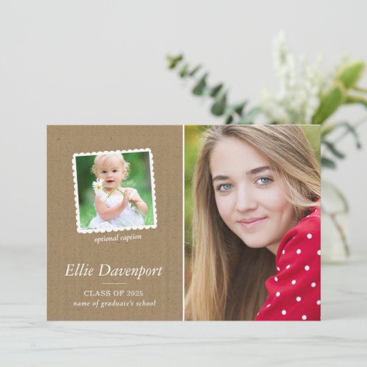 Dann & Jetzt | 2-Foto-Abitur Einladung (Stehend Vorderseite)