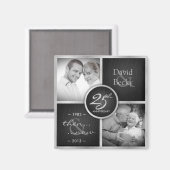 Dann & Jetzt elegant Schwarz und Silber 25. Hochze Magnet (Vorderseite/Rückseite)