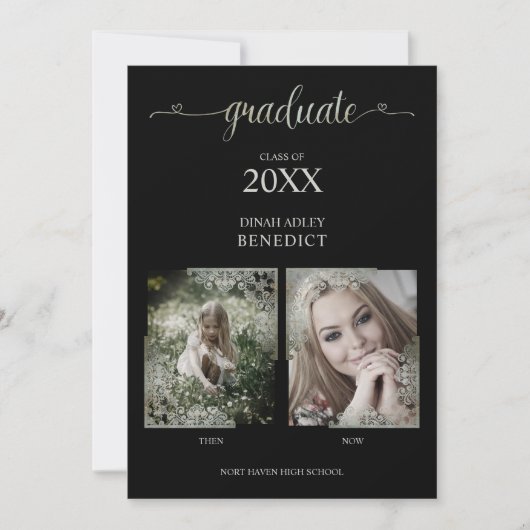 Dann & Jetzt Fotos Graduierung Ankündigung auf Sch (Vorderseite)