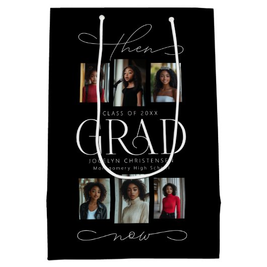 Dann & Jetzt Grad Foto Collage Abschluss Mittlere Geschenktüte (Rückseite)