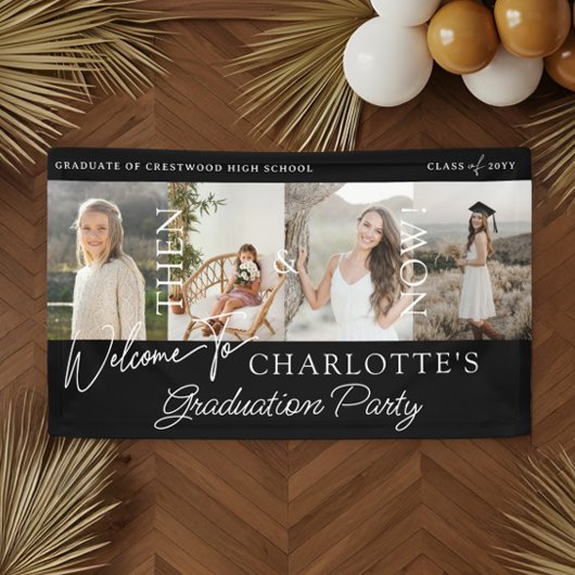 Dann & Jetzt Graduation Party Grad Fotos Willkomme Banner