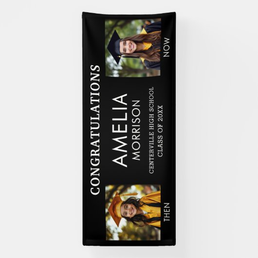 Dann & Jetzt Schwarz-weiß Foto Graduate Abschluss Banner (Vertikal)