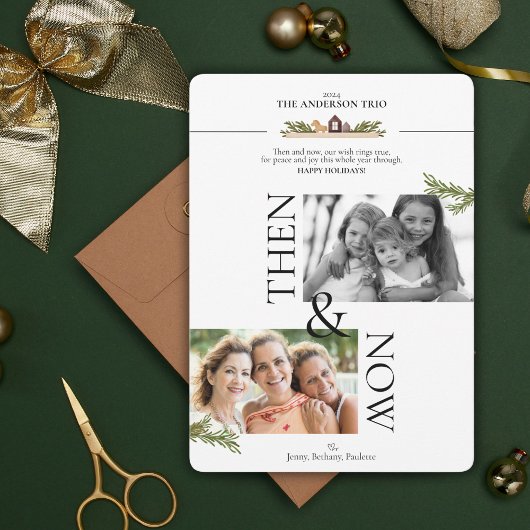 Dann & Jetzt Weihnachts-Fotokarte Einladung