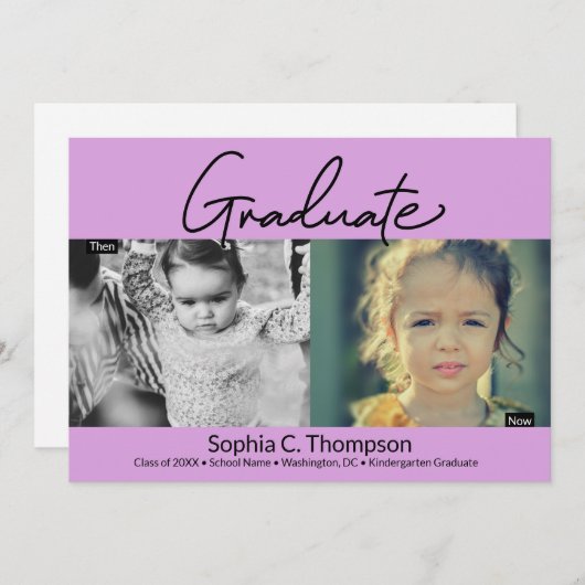 Dann Lila Kindergarten Mädchen Graduate Foto Ankündigung (Vorne/Hinten)