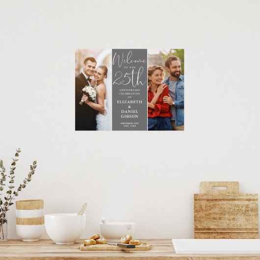 Dann und jetzt 2 Foto 25-jähriges Willkommenszeich Poster (Küche)