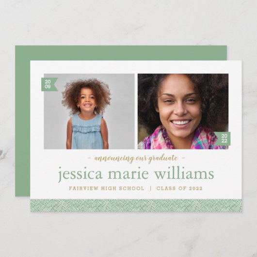 Dann und jetzt 2 Foto Abschluss Ankündigung (Vorne/Hinten)