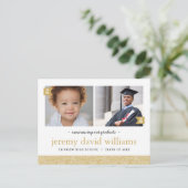 Dann und jetzt 2 Foto Graduation Party Einladung (Stehend Vorderseite)