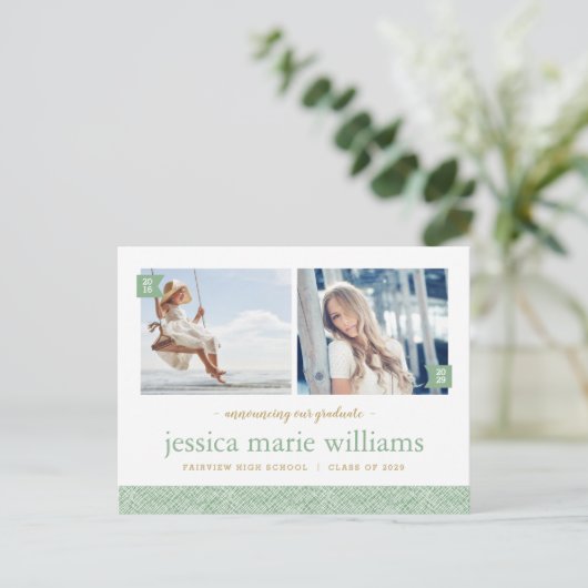 Dann und jetzt 2 Foto Graduation Party Einladung (Stehend Vorderseite)