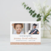 Dann und jetzt 2 Foto Graduation Party Einladung (Stehend Vorderseite)