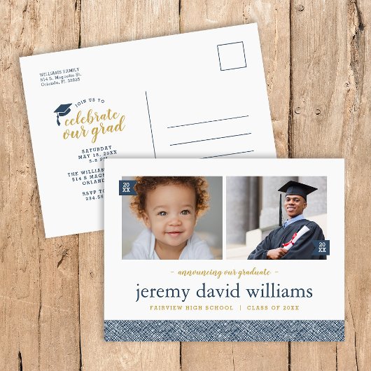 Dann und jetzt 2 Foto Graduation Party Einladung