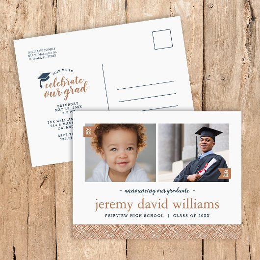 Dann und jetzt 2 Foto Graduation Party Einladung