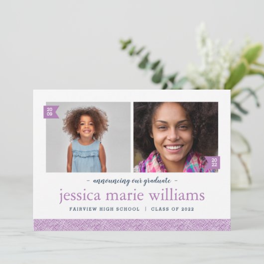 Dann und jetzt 2 Foto Graduation Party Einladung (Stehend Vorderseite)