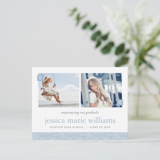 Dann und jetzt 2 Foto Graduation Party Einladung (Stehend Vorderseite)