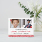 Dann und jetzt 2 Foto Graduation Party Einladung (Stehend Vorderseite)