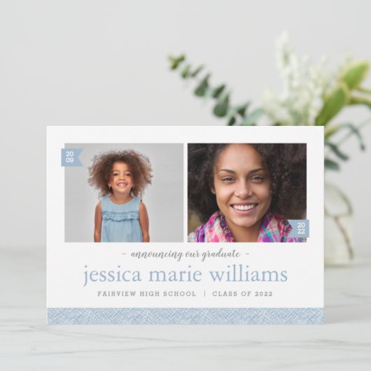 Dann und jetzt 2 Foto Graduation Party Einladung (Stehend Vorderseite)