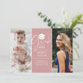 Dann und jetzt 2 Foto Pink Graduation Party Einladung (Stehend Vorderseite)