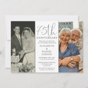 Dann und Jetzt 2 Fotos 75. Hochzeitstag Einladung