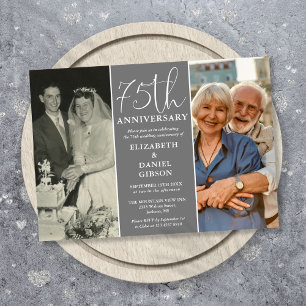 Dann und Jetzt 2 Fotos 75. Hochzeitstag Einladung