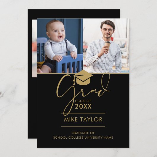 Dann und jetzt 3 Foto Abschluss Ankündigung (Vorne/Hinten)