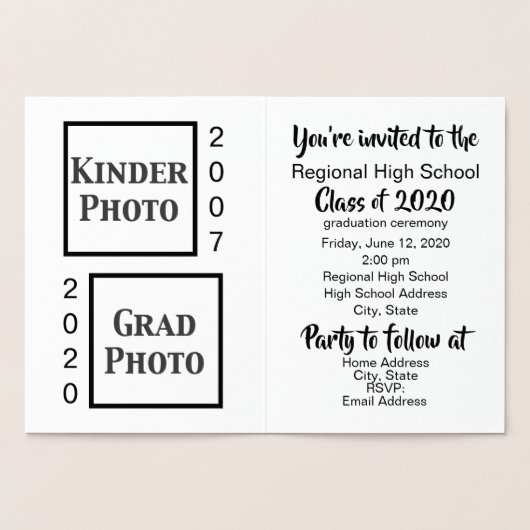 Dann und Jetzt Abschluss Ankündigung Party Foto (Innenseite)