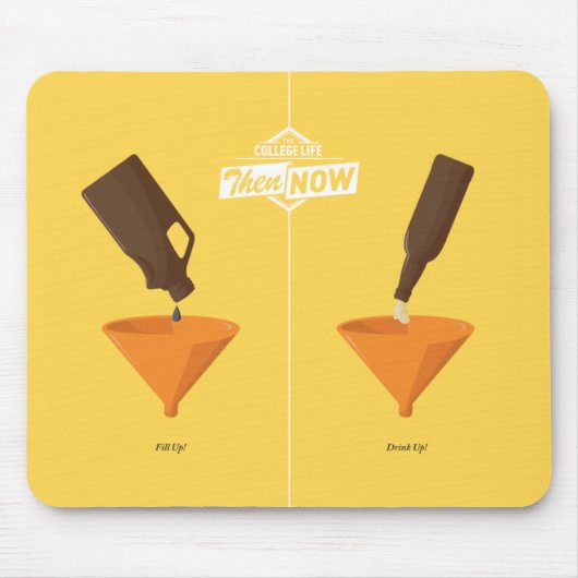 Dann und jetzt: Bier Pong Mousepad (Vorne)