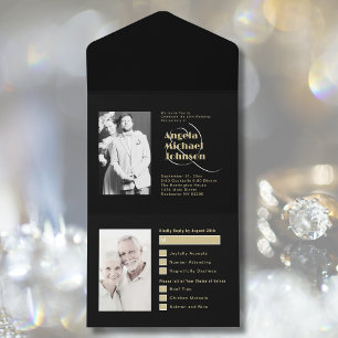 Dann und jetzt Black Gold 50. Hochzeit Jahrestag All In One Einladung