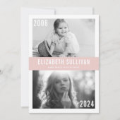 Dann und jetzt blush Pink Foto Collage Abschluss Einladung (Vorderseite)