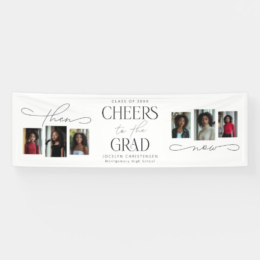 Dann und jetzt Fotocollage Graduation Party Banner (Horizontal)