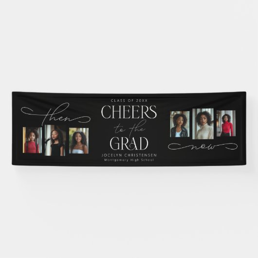 Dann und jetzt Fotocollage Graduation Party Banner (Horizontal)