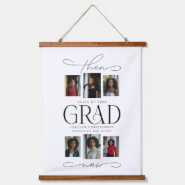 Dann und jetzt Grad Foto Collage Abschluss Keepake Wandteppich Mit Holzrahmen