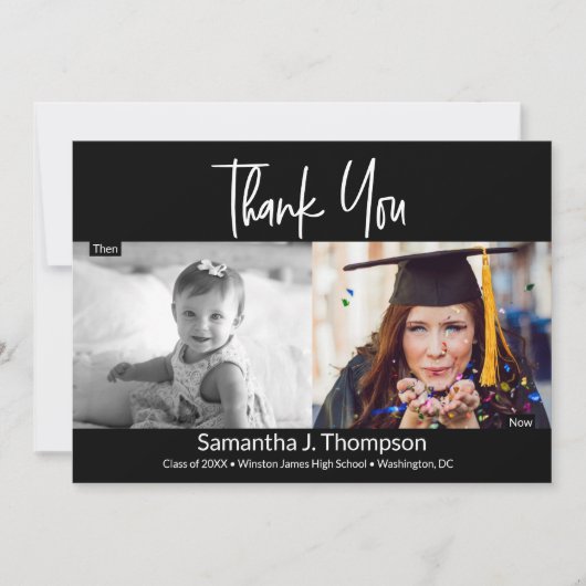 Dann und Jetzt Graduate's Foto Vielen Dank Ankündigung (Vorderseite)