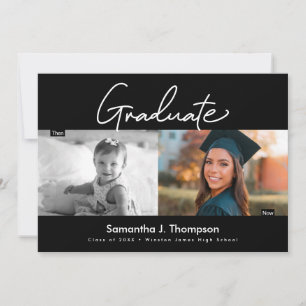 Dann und jetzt High School Graduate Custom Foto Einladung