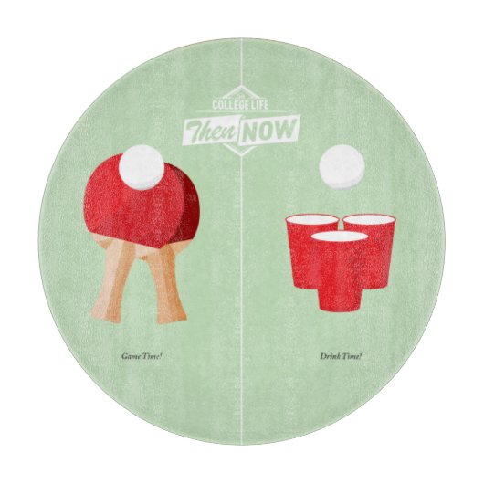 Dann und jetzt: Klingeln Pong Schneidebrett (Vorderseite)