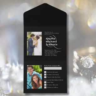 Dann und Jetzt Schwarz Silber 25. Hochzeitstag All In One Einladung